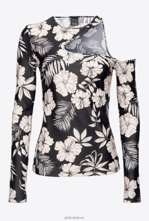 megztiniai | DH06P354 viršutinė dalis ilgomis rankovėmis su grafiniais gėlių motyvais Pinko juodas/sviestas