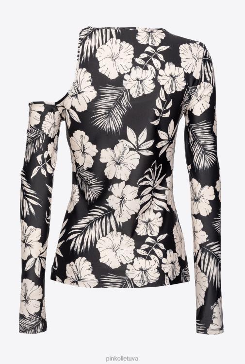 megztiniai | DH06P354 viršutinė dalis ilgomis rankovėmis su grafiniais gėlių motyvais Pinko juodas/sviestas