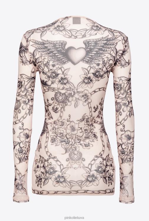 megztiniai | DH06P361 ilgomis rankovėmis viršus su tatuiruotėmis Pinko nuogas/juodas