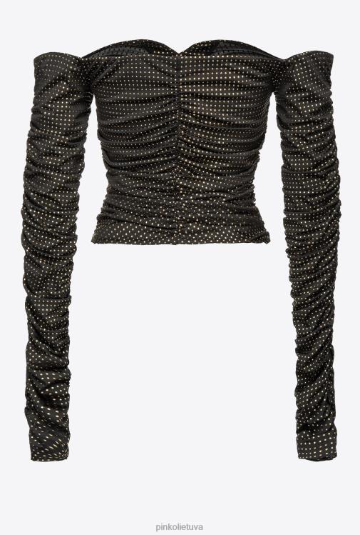 megztiniai | DH06P388 viršutinė dalis ant pečių su mikro smeigėmis Pinko juodas Auksas