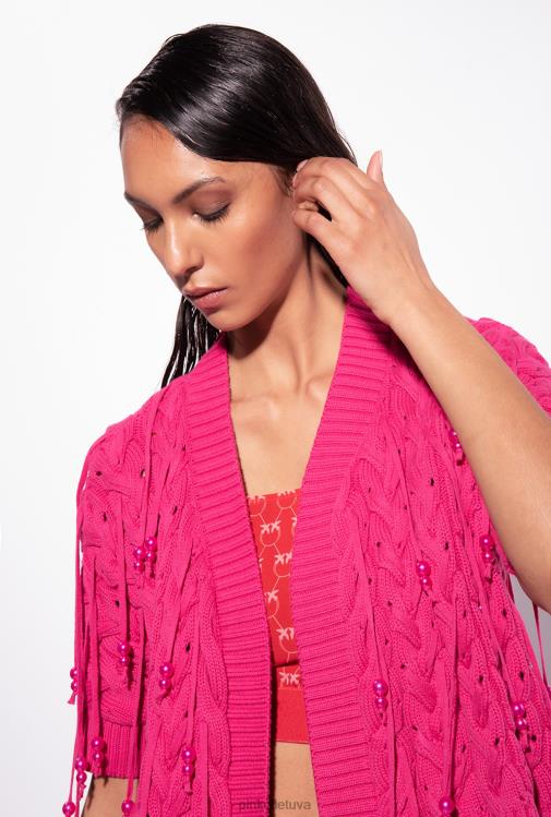 megztiniai | DH06P415 atviras megztinis su karoliukais Pinko aviečių raudonumo