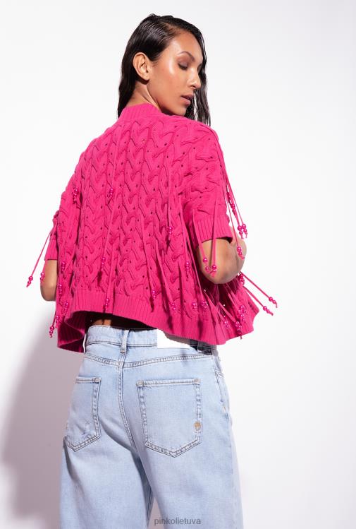 megztiniai | DH06P415 atviras megztinis su karoliukais Pinko aviečių raudonumo