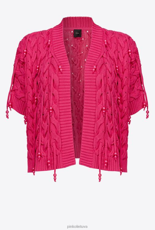megztiniai | DH06P415 atviras megztinis su karoliukais Pinko aviečių raudonumo