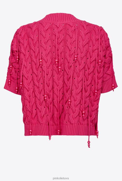 megztiniai | DH06P415 atviras megztinis su karoliukais Pinko aviečių raudonumo