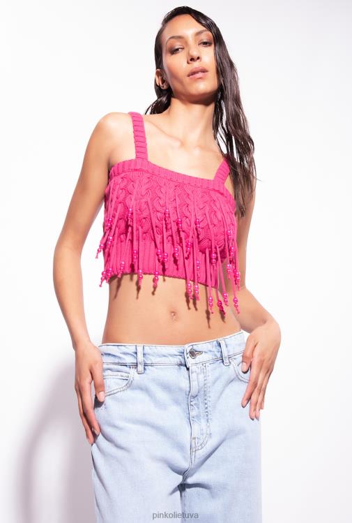 megztiniai | DH06P417 megztas viršus su karoliukų detalėmis Pinko aviečių raudonumo