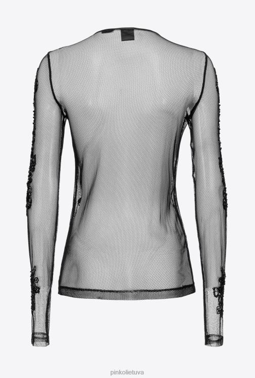 megztiniai | DH06P461 tiulio viršus su tatuiruotės siuvinėjimu Pinko limuzinas juodas