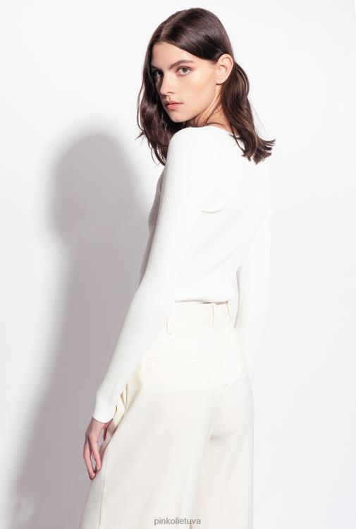 megztiniai | DH06P488 ilgomis rankovėmis megztas briaunos viršus Pinko šilko baltumo