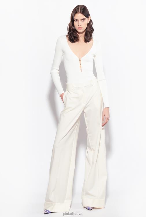 megztiniai | DH06P488 ilgomis rankovėmis megztas briaunos viršus Pinko šilko baltumo