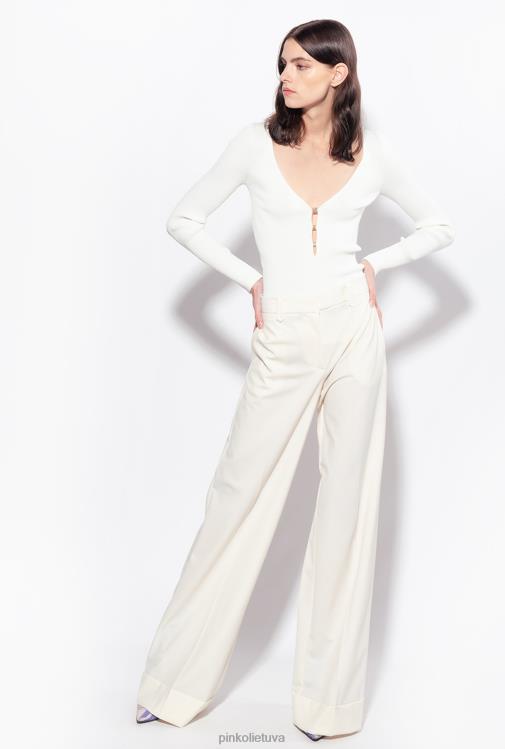 megztiniai | DH06P488 ilgomis rankovėmis megztas briaunos viršus Pinko šilko baltumo