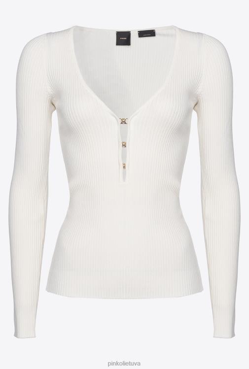 megztiniai | DH06P488 ilgomis rankovėmis megztas briaunos viršus Pinko šilko baltumo