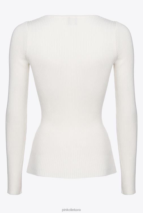 megztiniai | DH06P488 ilgomis rankovėmis megztas briaunos viršus Pinko šilko baltumo