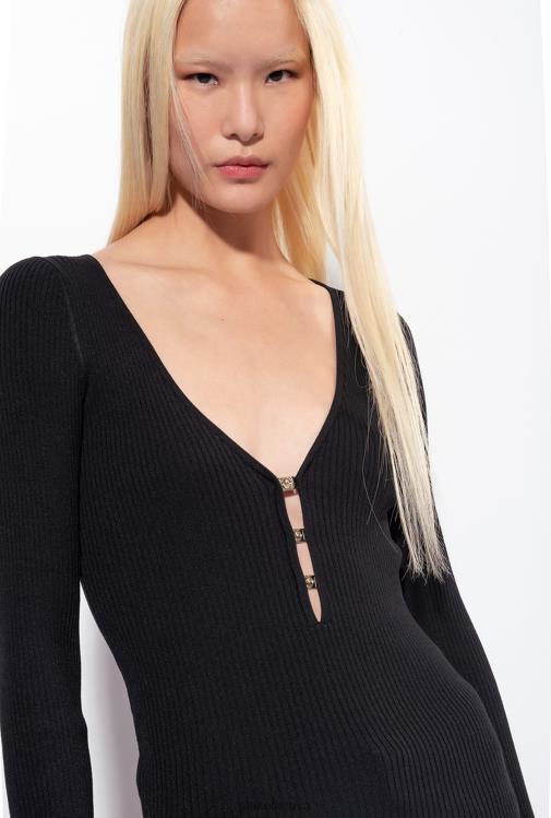 megztiniai | DH06P490 ilgomis rankovėmis megztas briaunos viršus Pinko limuzinas juodas