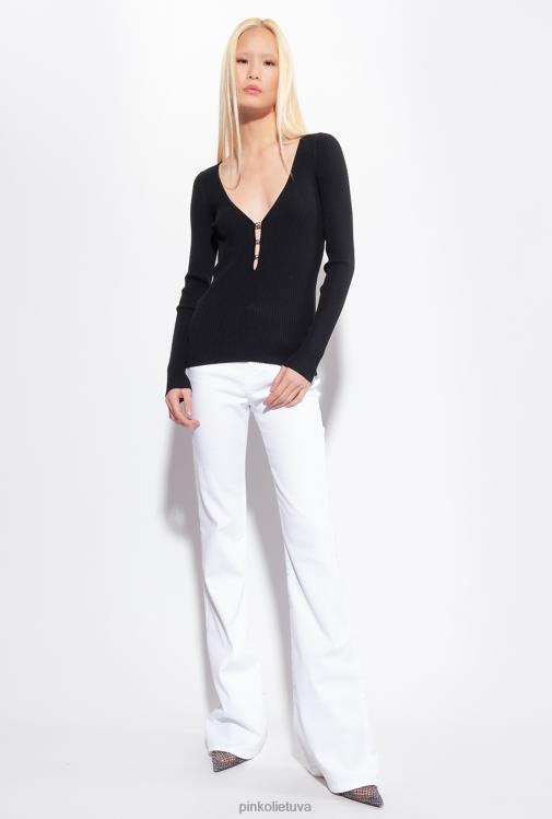 megztiniai | DH06P490 ilgomis rankovėmis megztas briaunos viršus Pinko limuzinas juodas