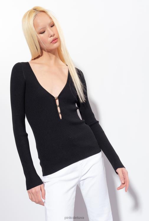 megztiniai | DH06P490 ilgomis rankovėmis megztas briaunos viršus Pinko limuzinas juodas