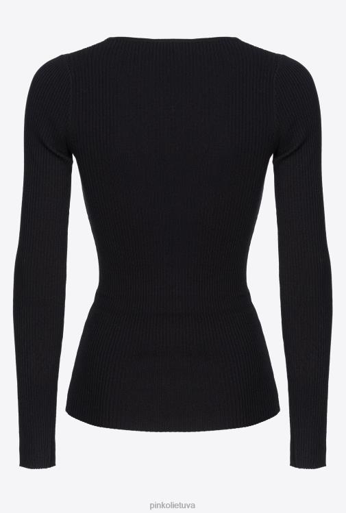 megztiniai | DH06P490 ilgomis rankovėmis megztas briaunos viršus Pinko limuzinas juodas