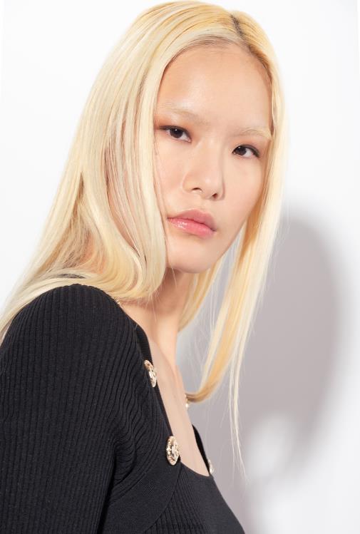 megztiniai | DH06P492 megztas šonkaulių viršus su auksinėmis sagomis Pinko limuzinas juodas