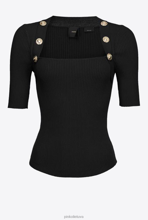 megztiniai | DH06P492 megztas šonkaulių viršus su auksinėmis sagomis Pinko limuzinas juodas