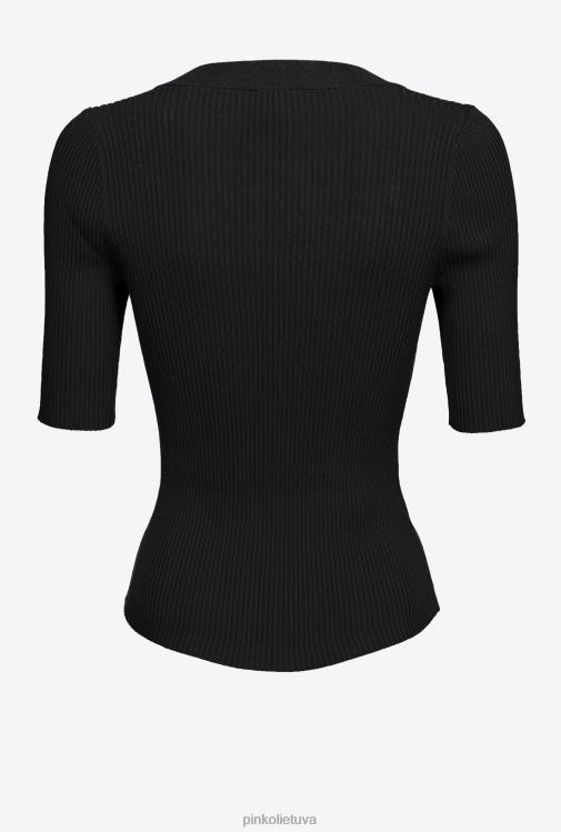 megztiniai | DH06P492 megztas šonkaulių viršus su auksinėmis sagomis Pinko limuzinas juodas