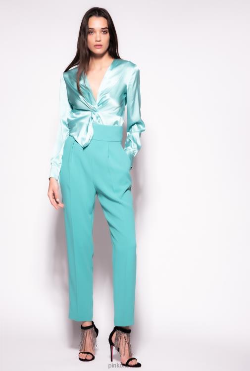 palaidinės | DH06P253 šilkinė palaidinė su suktu detale Pinko nilo mėlyna