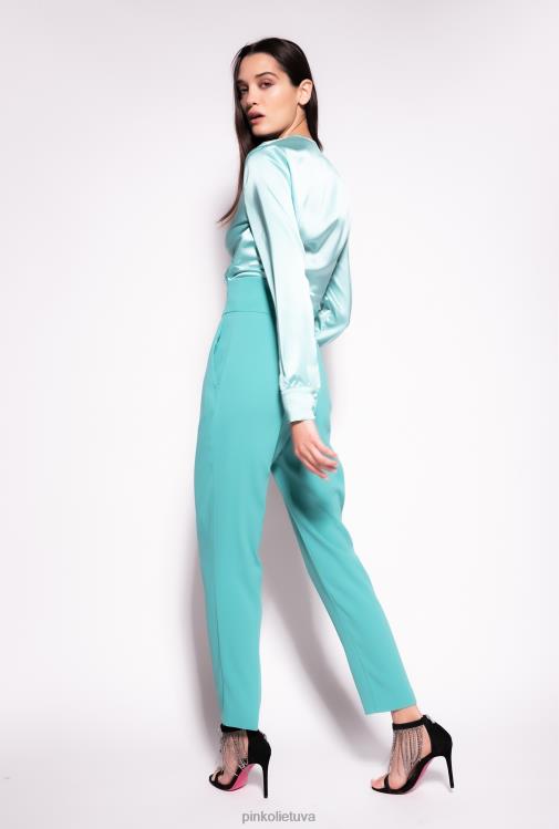 palaidinės | DH06P253 šilkinė palaidinė su suktu detale Pinko nilo mėlyna