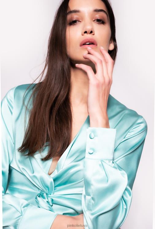 palaidinės | DH06P253 šilkinė palaidinė su suktu detale Pinko nilo mėlyna