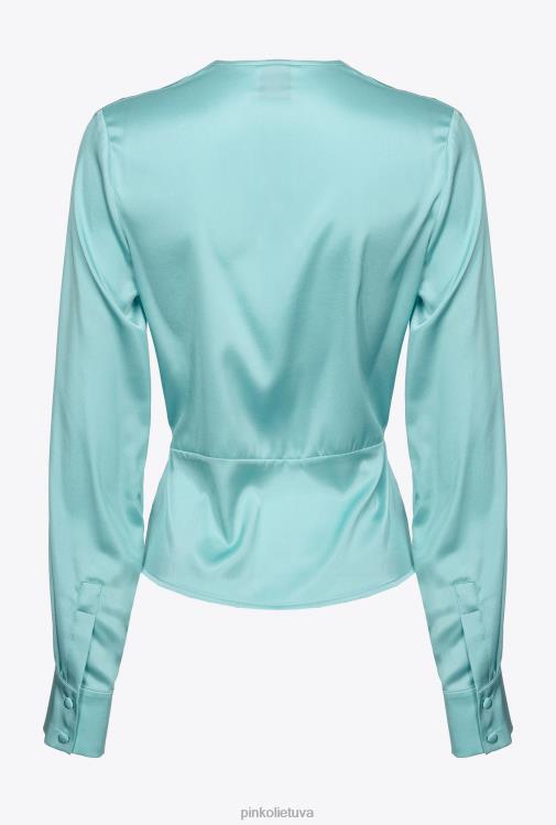 palaidinės | DH06P253 šilkinė palaidinė su suktu detale Pinko nilo mėlyna