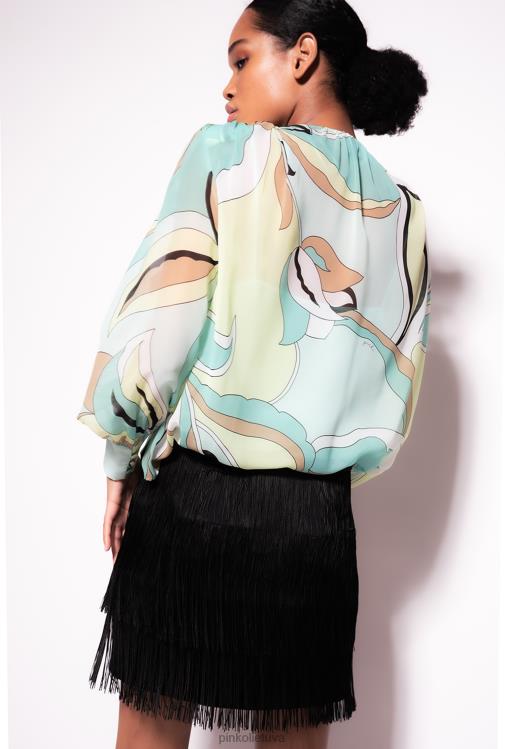 palaidinės | DH06P254 voile palaidinė su gėlių pumpurų raštu Pinko daugiaspalvis - vandens žalia/smėlio spalvos