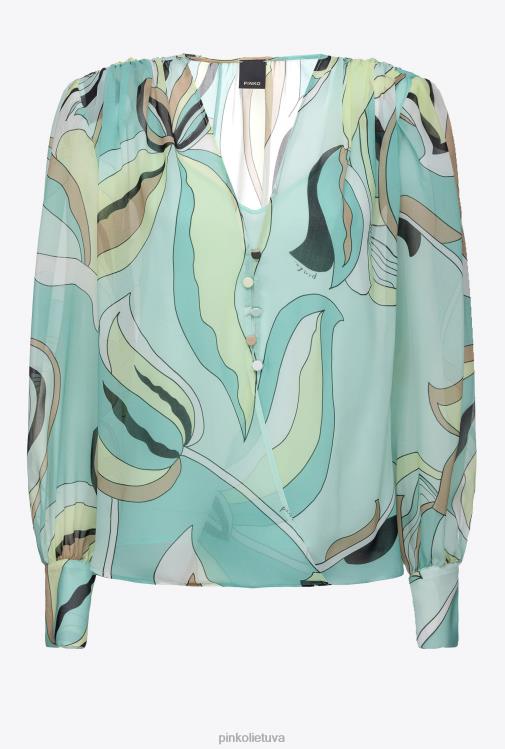 palaidinės | DH06P254 voile palaidinė su gėlių pumpurų raštu Pinko daugiaspalvis - vandens žalia/smėlio spalvos