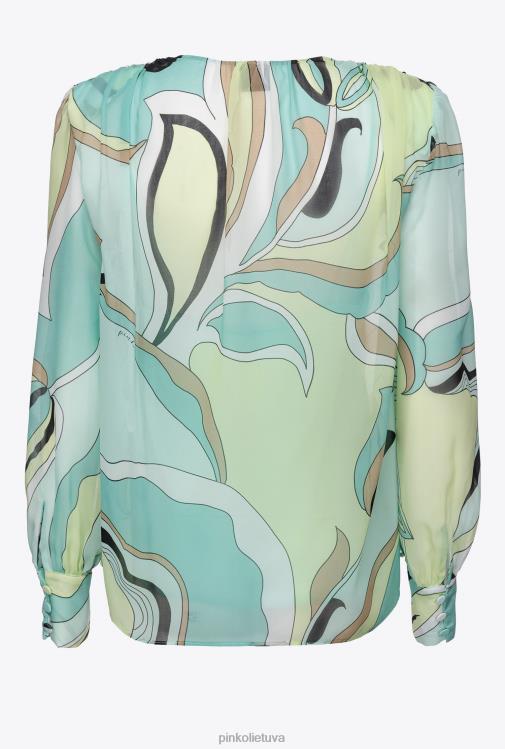 palaidinės | DH06P254 voile palaidinė su gėlių pumpurų raštu Pinko daugiaspalvis - vandens žalia/smėlio spalvos