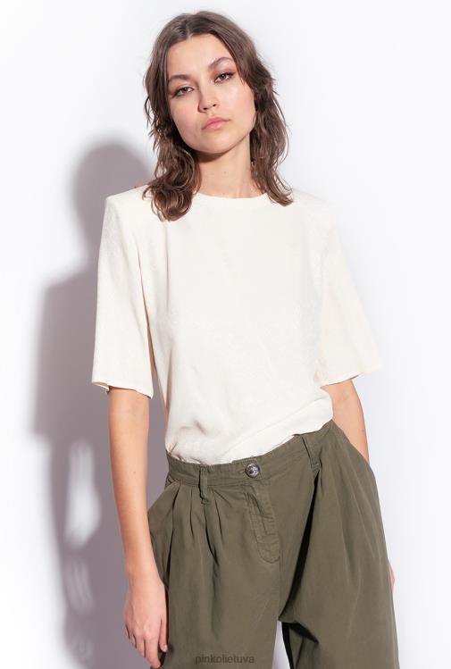 palaidinės | DH06P258 žakardo spalvos palaidinė trumpomis rankovėmis Pinko rožinis dūmas baltas