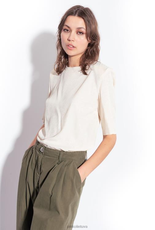 palaidinės | DH06P258 žakardo spalvos palaidinė trumpomis rankovėmis Pinko rožinis dūmas baltas