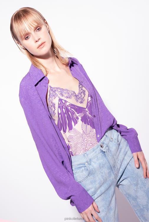 palaidinės | DH06P273 žakardo marškinėliai su logotipu Pinko levandų alyvinė