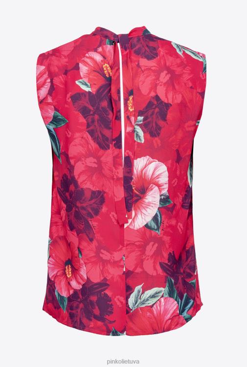 palaidinės | DH06P281 palaidinė be rankovių su hibisko raštu Pinko keli. fuksija/rožinė