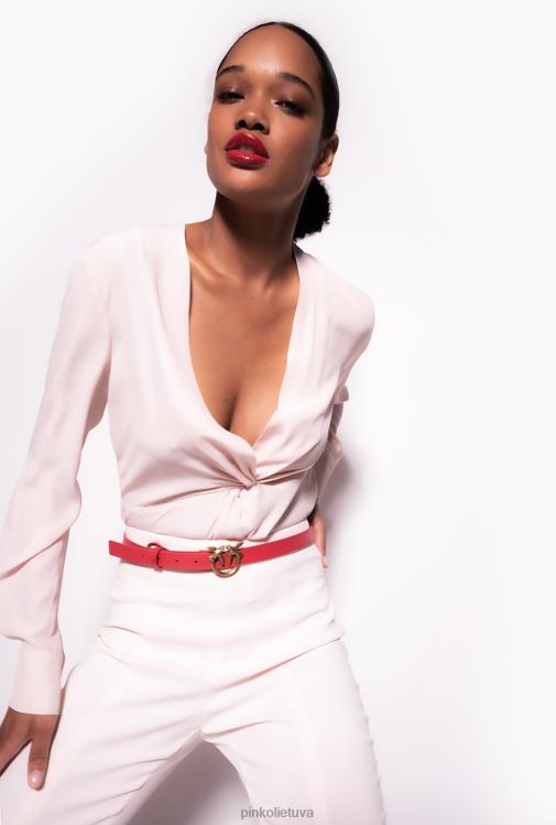 palaidinės | DH06P285 šilkinė palaidinė su suktu detale Pinko persikų parfė rožė