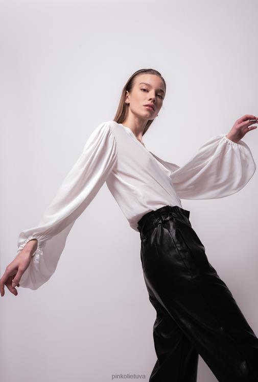 palaidinės | DH06P299 šilko mišinio apvyniojamas bodis Pinko debesis baltas