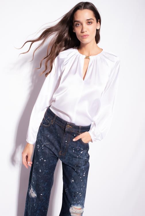 palaidinės | DH06P303 tampri satino palaidinė ilgomis rankovėmis Pinko ryškiai balta