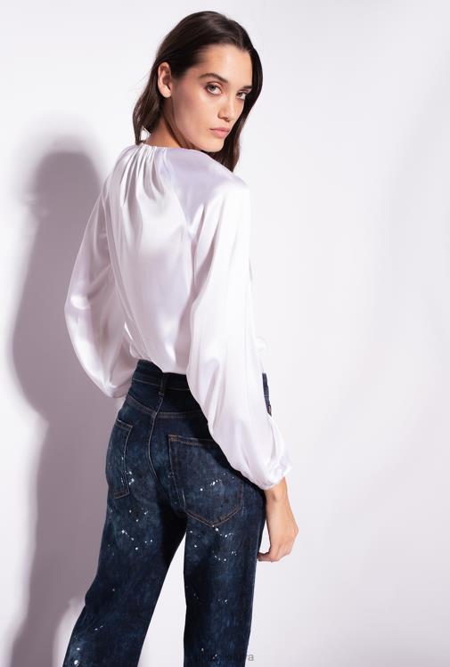 palaidinės | DH06P303 tampri satino palaidinė ilgomis rankovėmis Pinko ryškiai balta