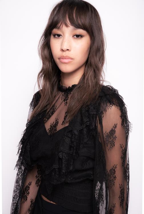 palaidinės | DH06P308 karpyta nėriniuota palaidinė Pinko limuzinas juodas