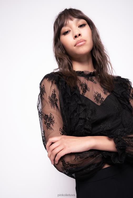 palaidinės | DH06P308 karpyta nėriniuota palaidinė Pinko limuzinas juodas