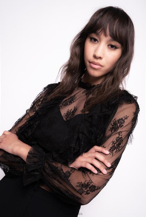 palaidinės | DH06P308 karpyta nėriniuota palaidinė Pinko limuzinas juodas