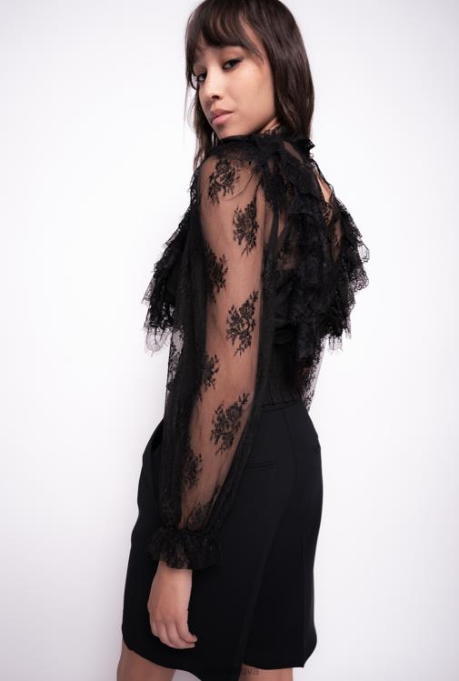 palaidinės | DH06P308 karpyta nėriniuota palaidinė Pinko limuzinas juodas