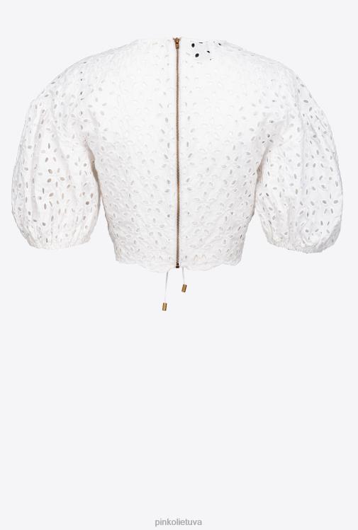 viršuje | DH06P290 medvilninis kirpimas su broderie anglaise Pinko ryškiai balta