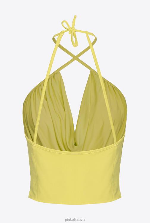 viršuje | DH06P318 skysto trikotažo viršus su apykakle Pinko žalia - solfatara