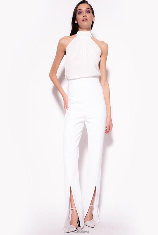 viršuje | DH06P324 Žoržeto viršus su apykakle Pinko beveik baltas