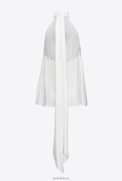 viršuje | DH06P324 Žoržeto viršus su apykakle Pinko beveik baltas