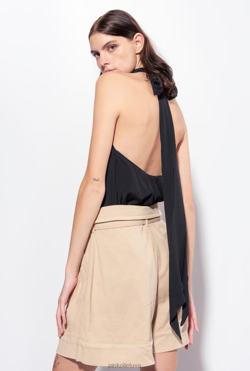 viršuje | DH06P325 Žoržeto viršus su apykakle Pinko limuzinas juodas