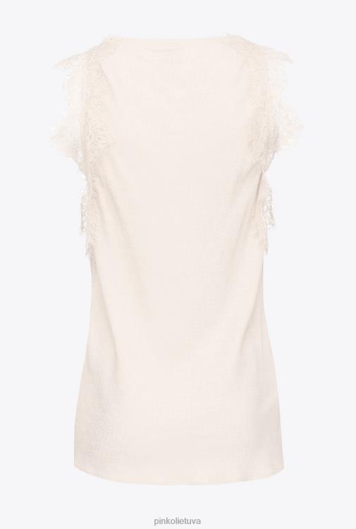 viršuje | DH06P326 žakardo logotipo viršus su nėriniais Pinko rožinis dūmas baltas