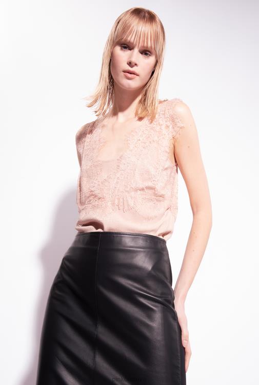 viršuje | DH06P327 žakardo logotipo viršus su nėriniais Pinko nuogas – rožė