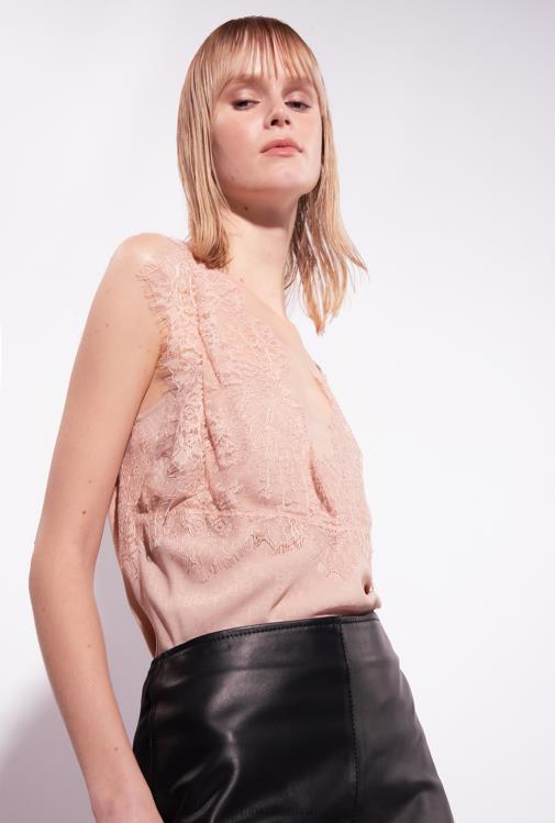 viršuje | DH06P327 žakardo logotipo viršus su nėriniais Pinko nuogas – rožė