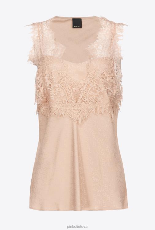 viršuje | DH06P327 žakardo logotipo viršus su nėriniais Pinko nuogas – rožė